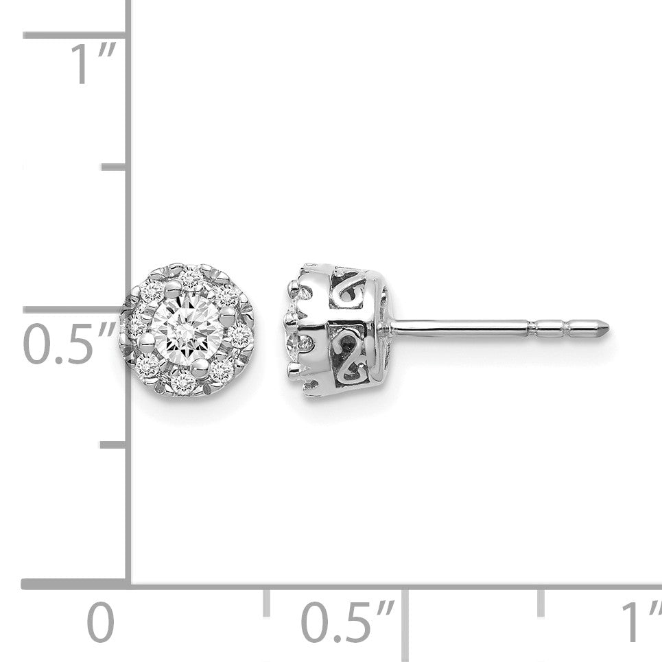 14k White Gold 1/10 carat Diamond (Holds 2-3.8mm Stones) Semi-mount Halo Stud Earrings