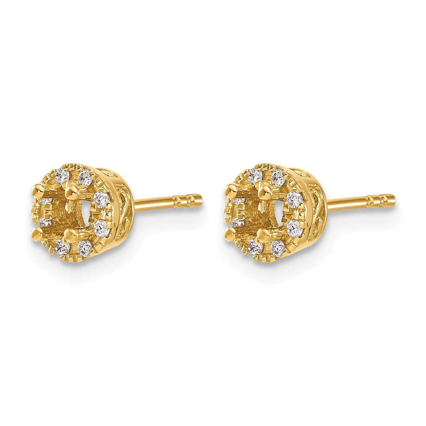 14k 1/10 carat Diamond (Holds 2-3.8mm Stones) Semi-mount Halo Stud Earrings