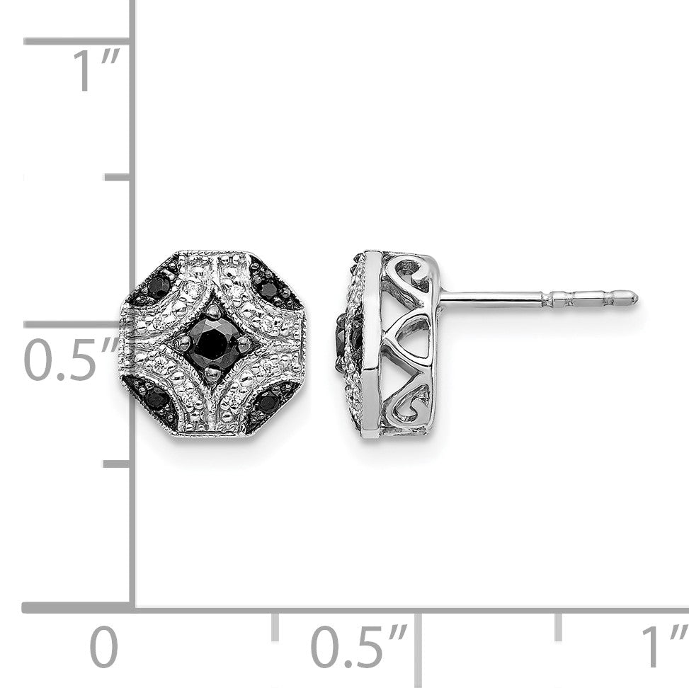14k White Gold Fancy 1/4 carat White and Black Diamond Octagon Post Earrings