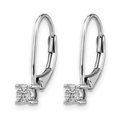 14k White Gold 1/20 carat Diamond Cluster Leverback Earrings