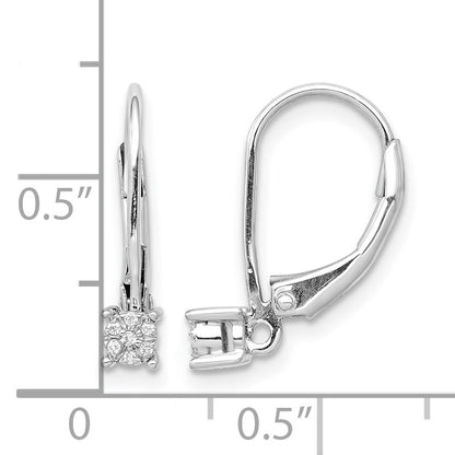 14k White Gold 1/20 carat Diamond Cluster Leverback Earrings