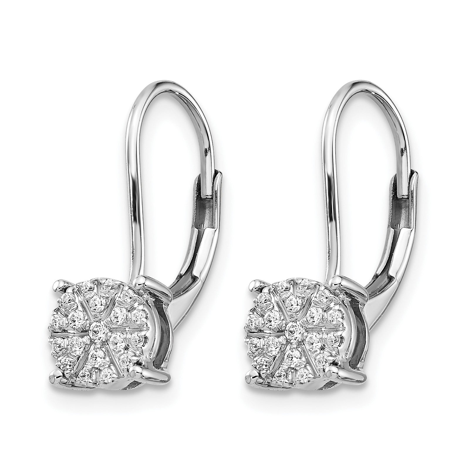 14k White Gold 1/6 carat Diamond Cluster Leverback Earrings