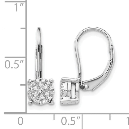 14k White Gold 1/6 carat Diamond Cluster Leverback Earrings