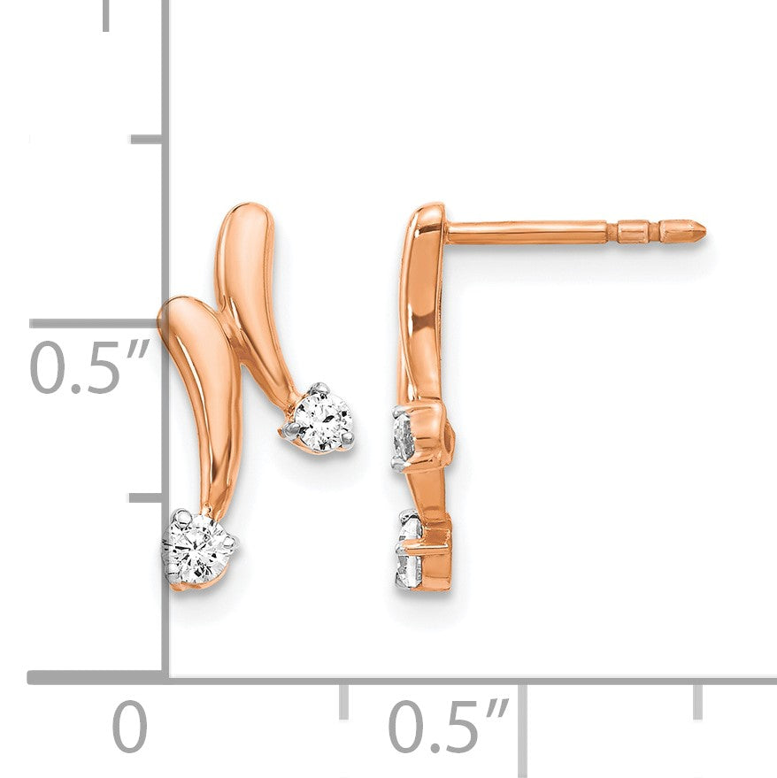14k Rose Gold 1/5 carat Diamond 2-Stone Post Earrings