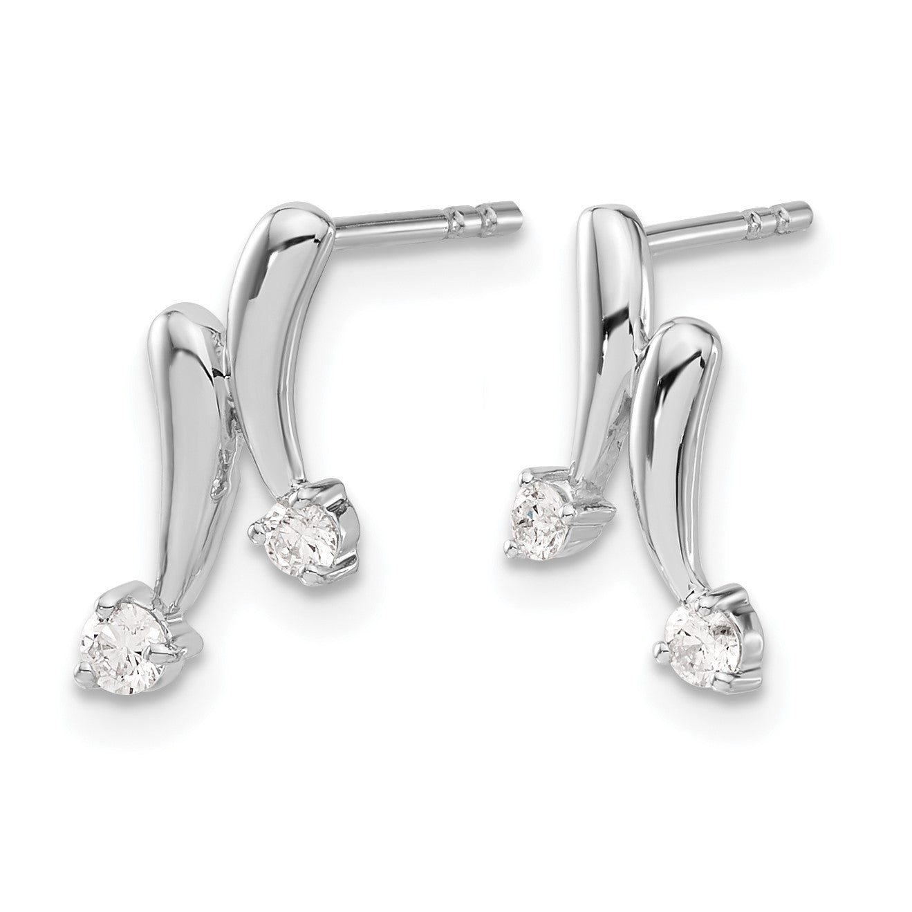 14k White Gold 1/5 carat Diamond 2-Stone Post Earrings