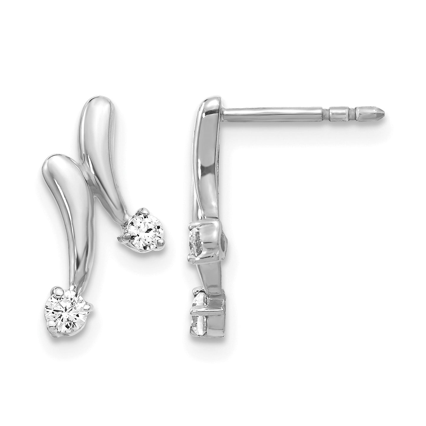 14k White Gold 1/5 carat Diamond 2-Stone Post Earrings