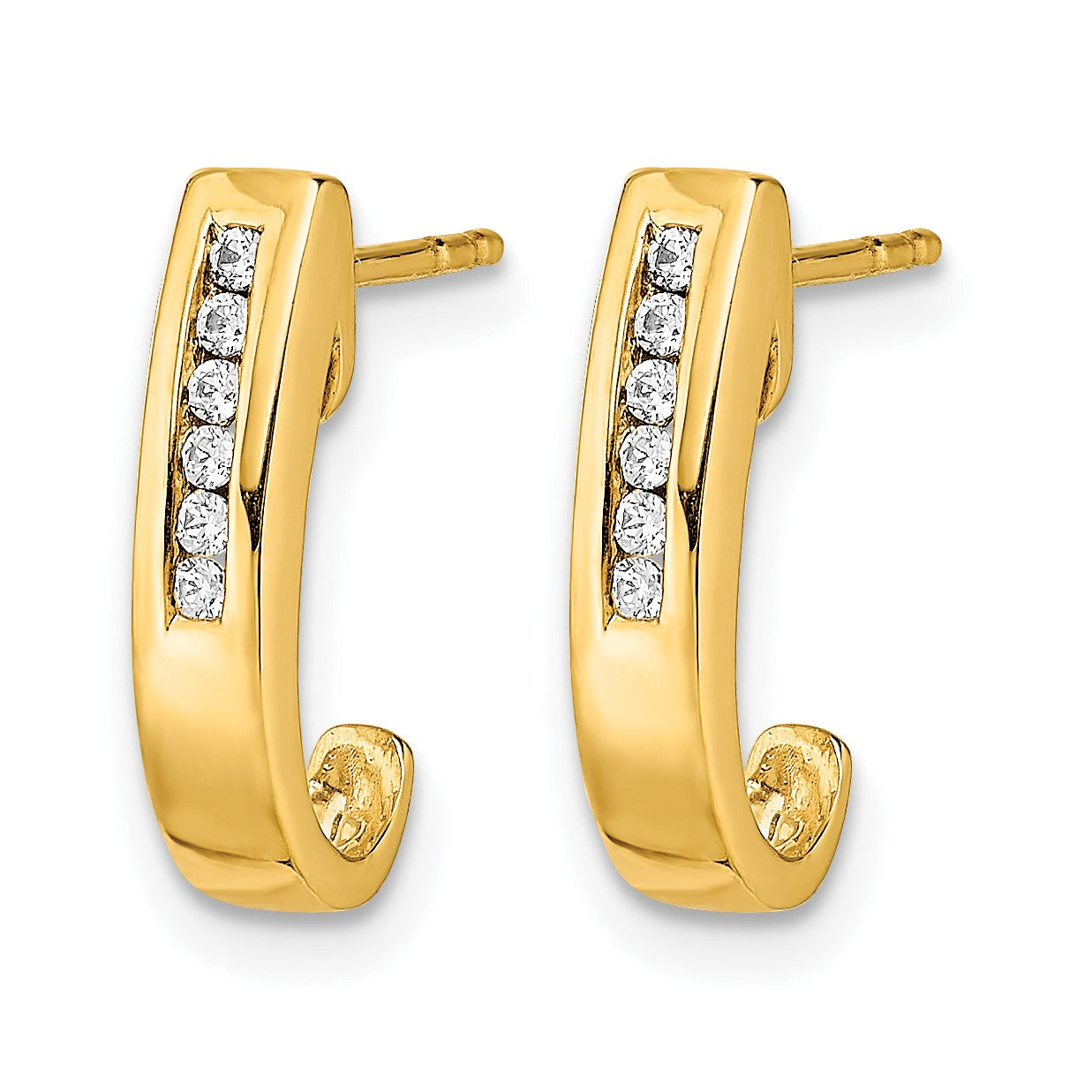 14k 1/10 carat Diamond Channel J-Hoop Post Earrings