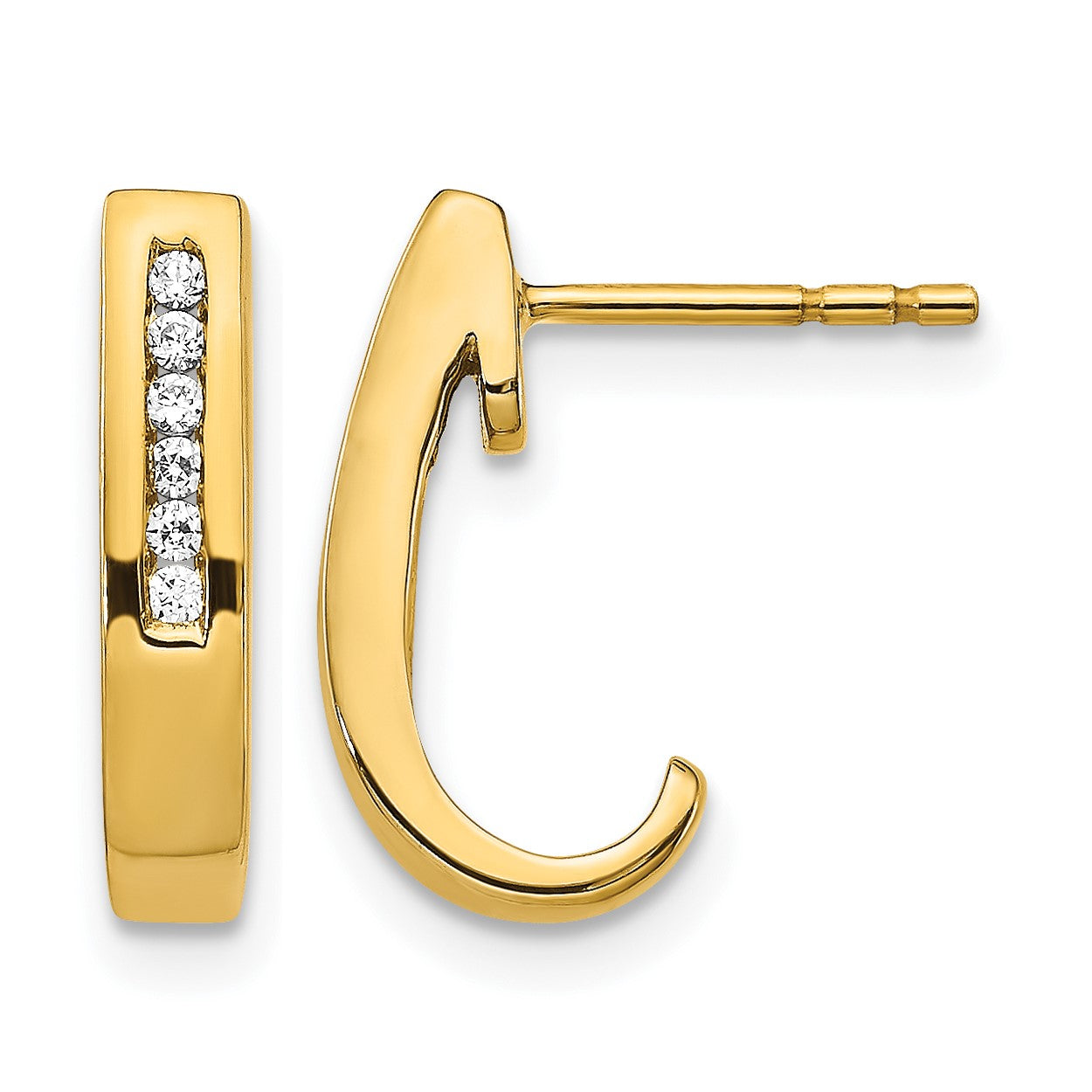 14k 1/10 carat Diamond Channel J-Hoop Post Earrings