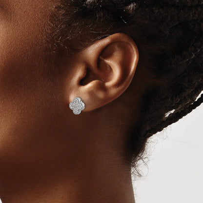 14k White Gold 1/3 carat Pave Diamond Quatrefoil Post Earrings