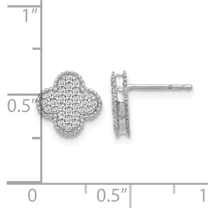 14k White Gold 1/3 carat Pave Diamond Quatrefoil Post Earrings