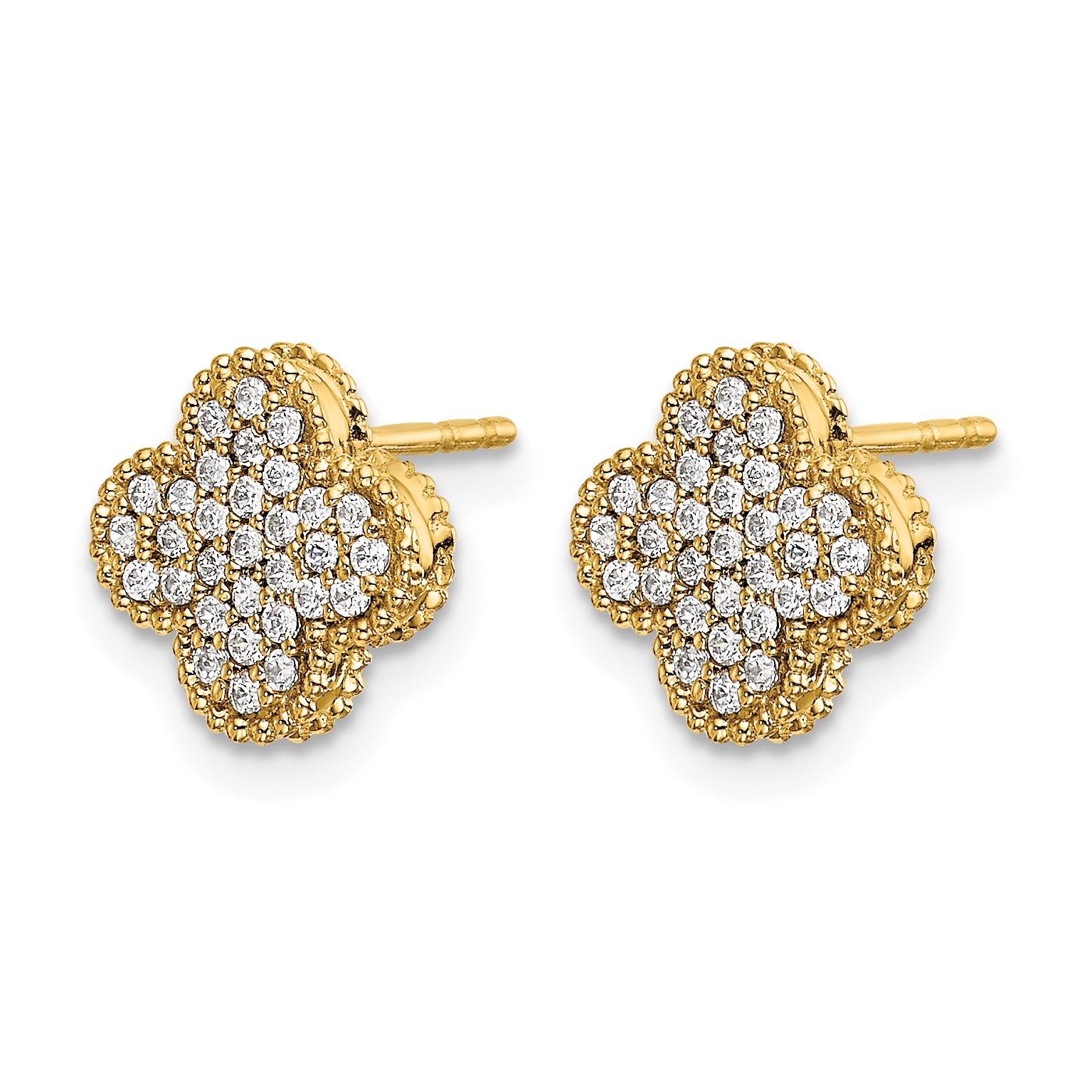 14k 1/3 carat Pave Diamond Quatrefoil Post Earrings