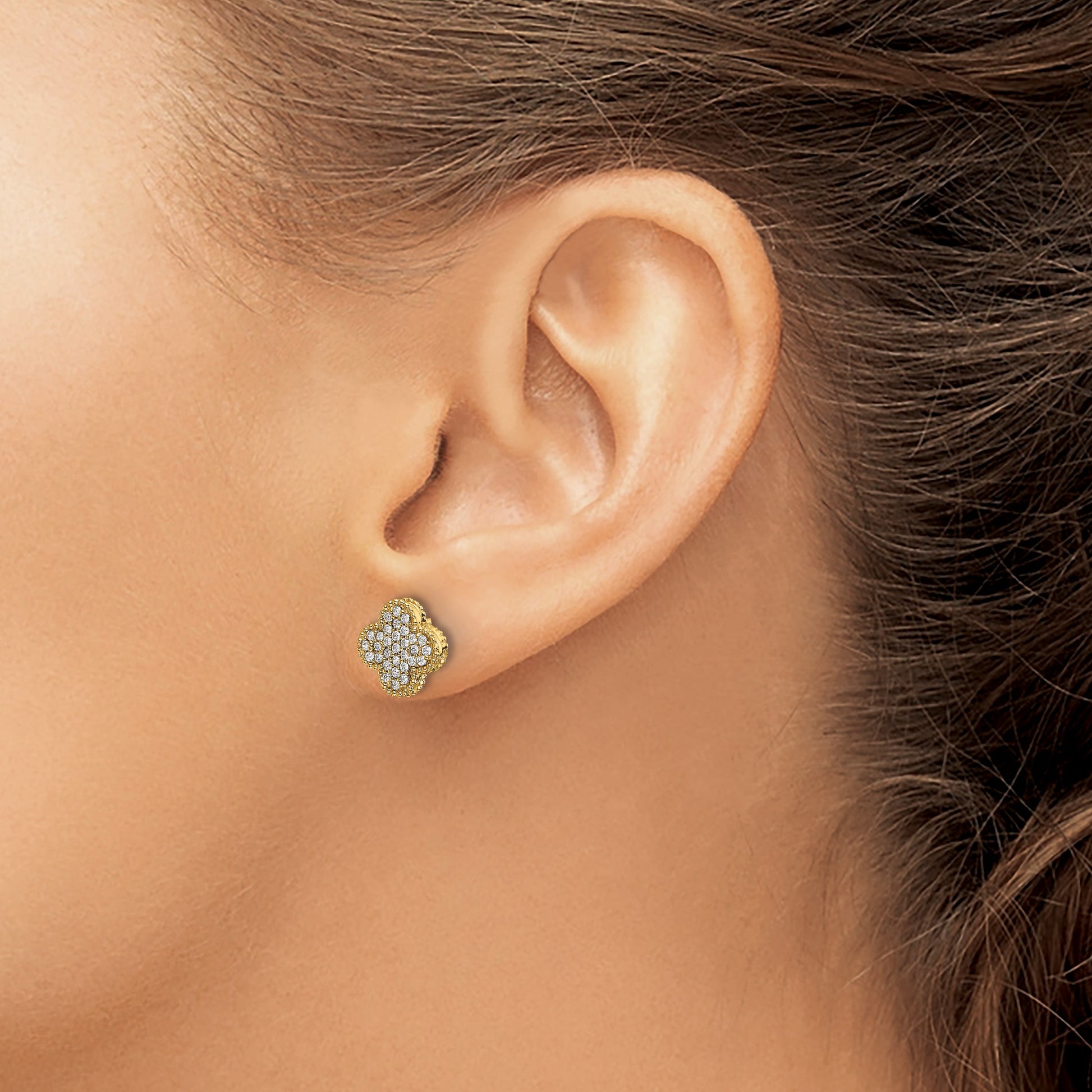 14k 1/3 carat Pave Diamond Quatrefoil Post Earrings