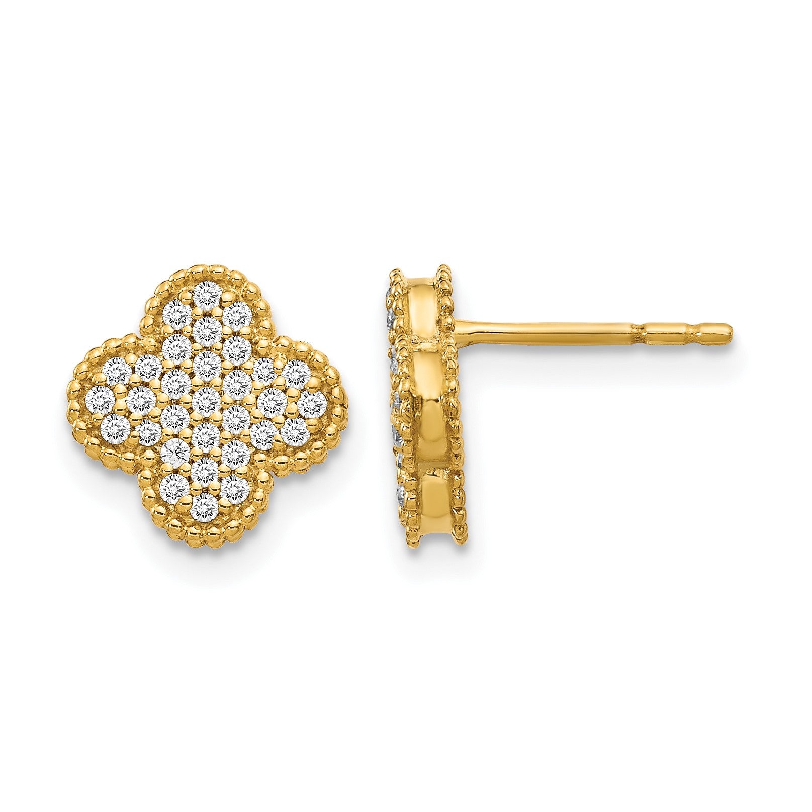 14k 1/3 carat Pave Diamond Quatrefoil Post Earrings