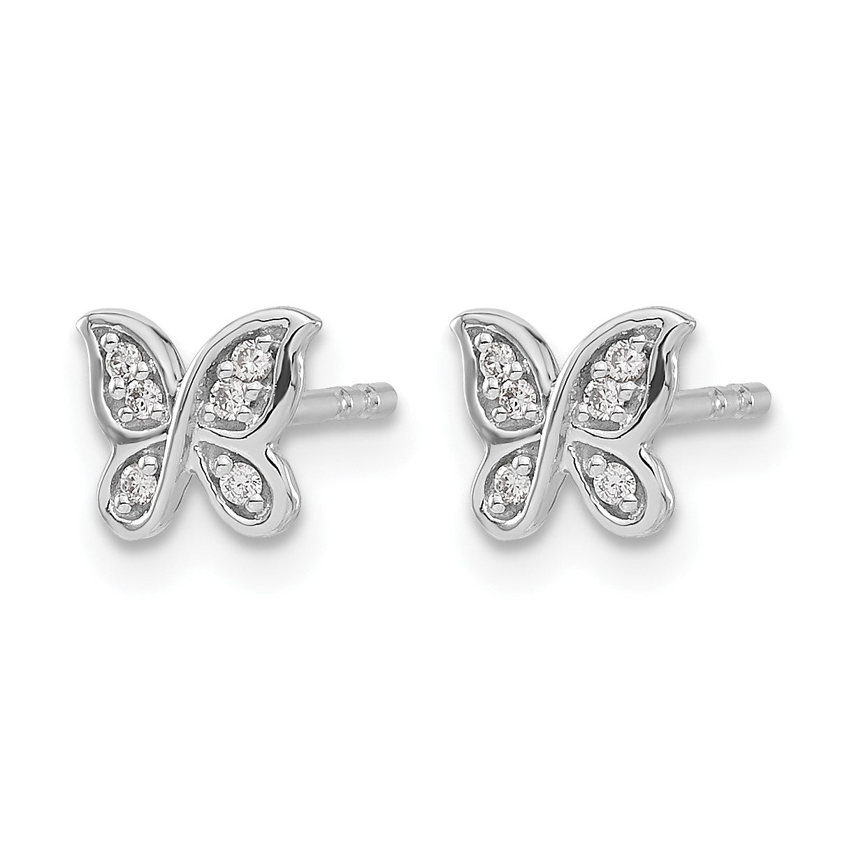 14k White Gold 1/20 carat Diamond Small Butterfly Post Earrings