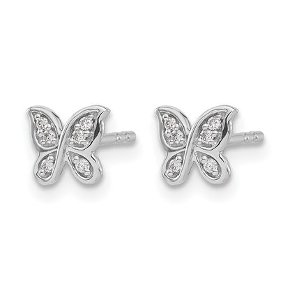 14k White Gold 1/20 carat Diamond Small Butterfly Post Earrings