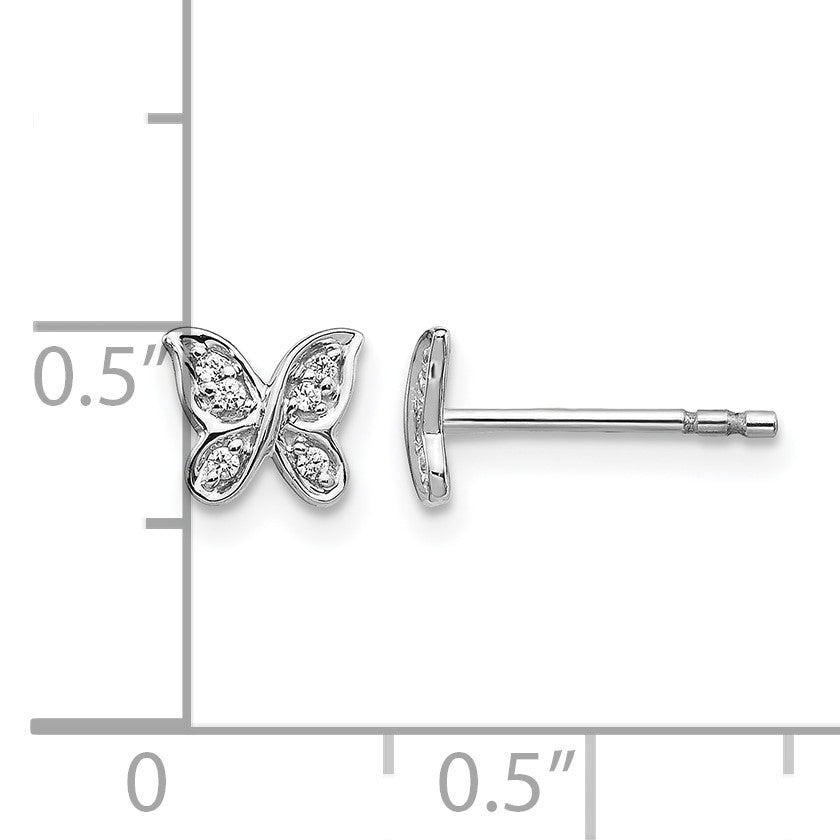 14k White Gold 1/20 carat Diamond Small Butterfly Post Earrings