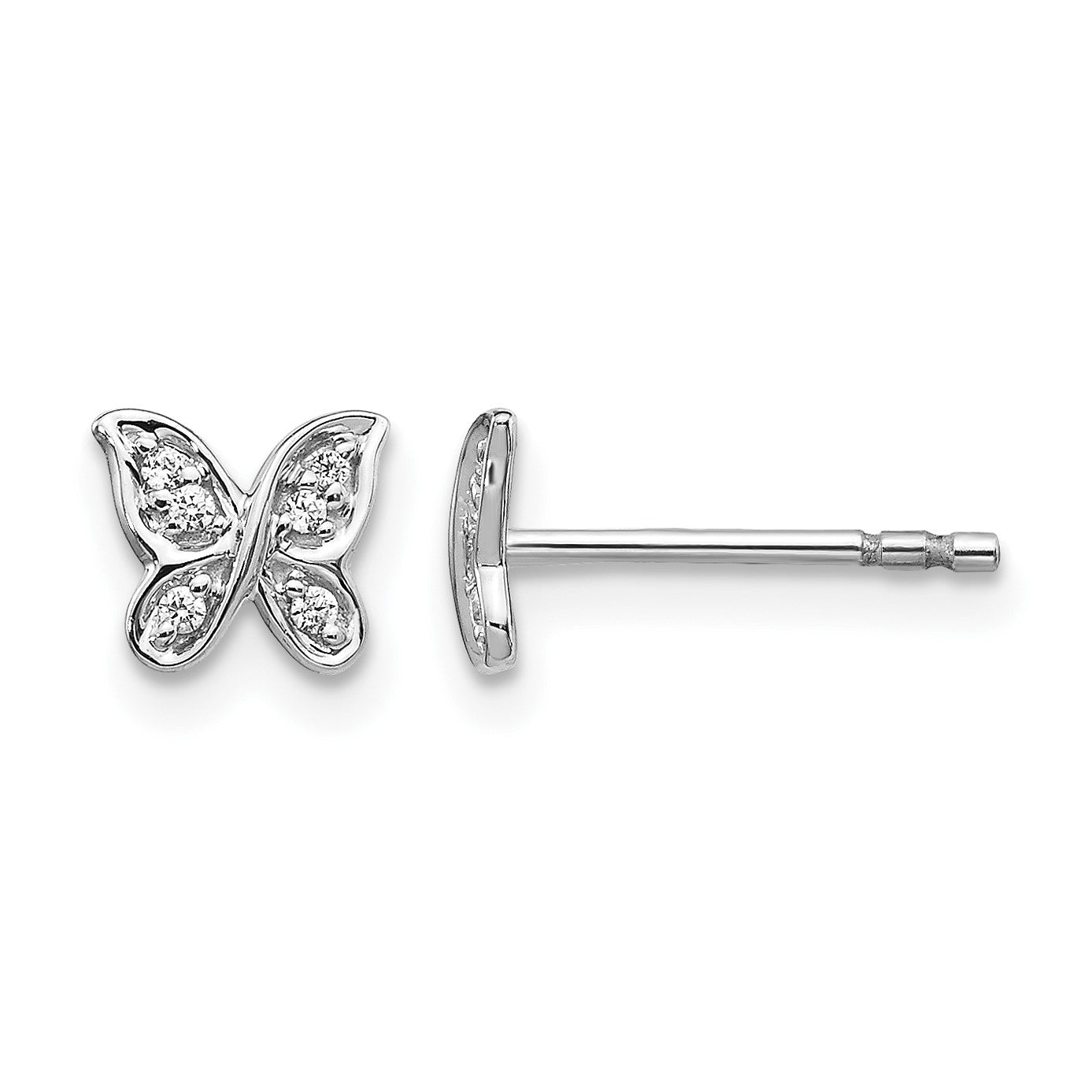 14k White Gold 1/20 carat Diamond Small Butterfly Post Earrings