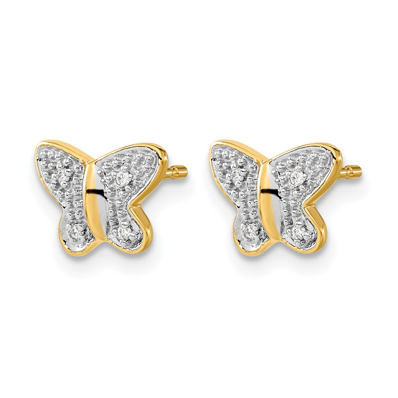 14k and White Rhodium Diamond Butterfly Post Earrings