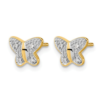 14k and White Rhodium Diamond Butterfly Post Earrings