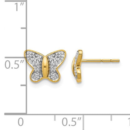 14k and White Rhodium Diamond Butterfly Post Earrings