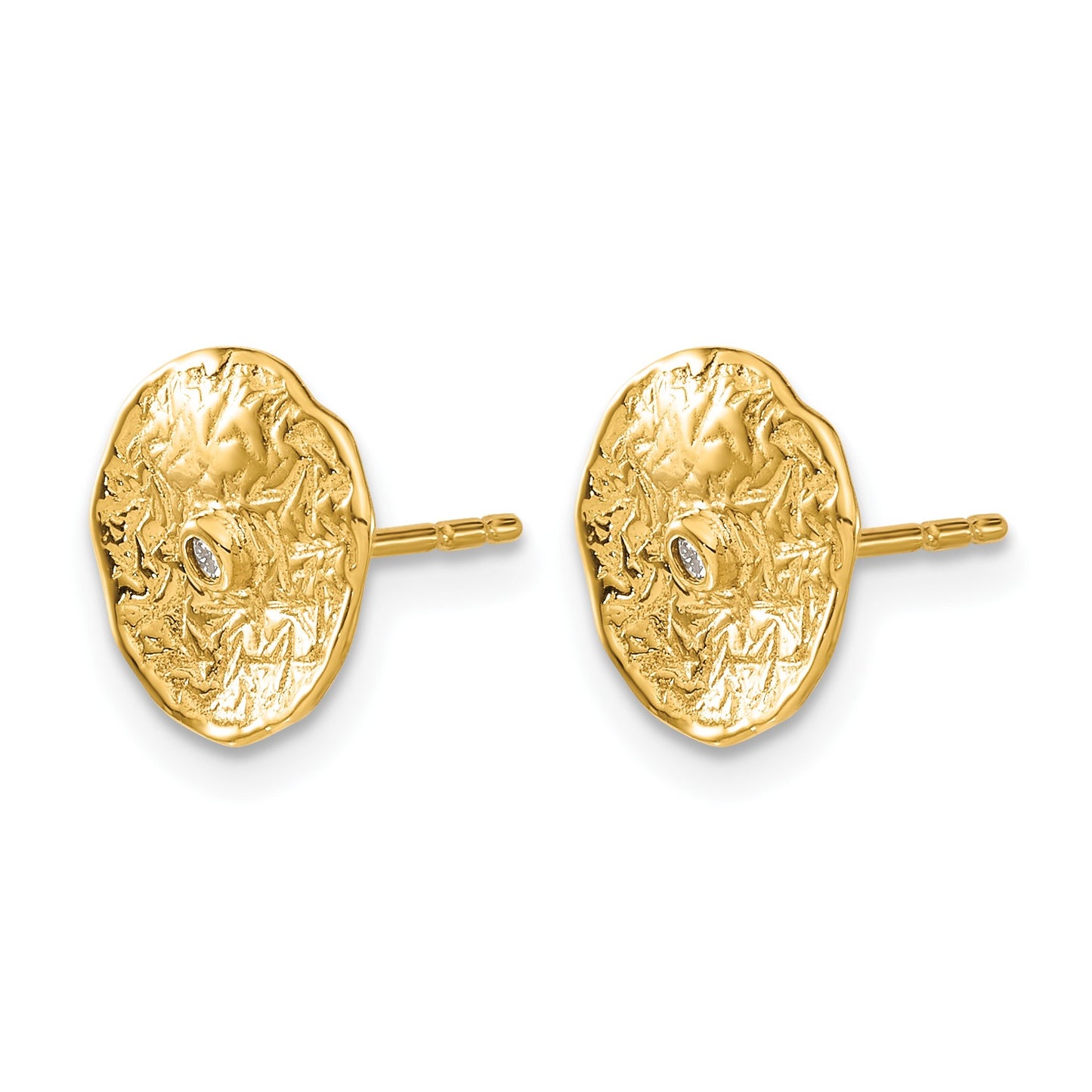 14k Small Textured Circle Diamond Post Earrings