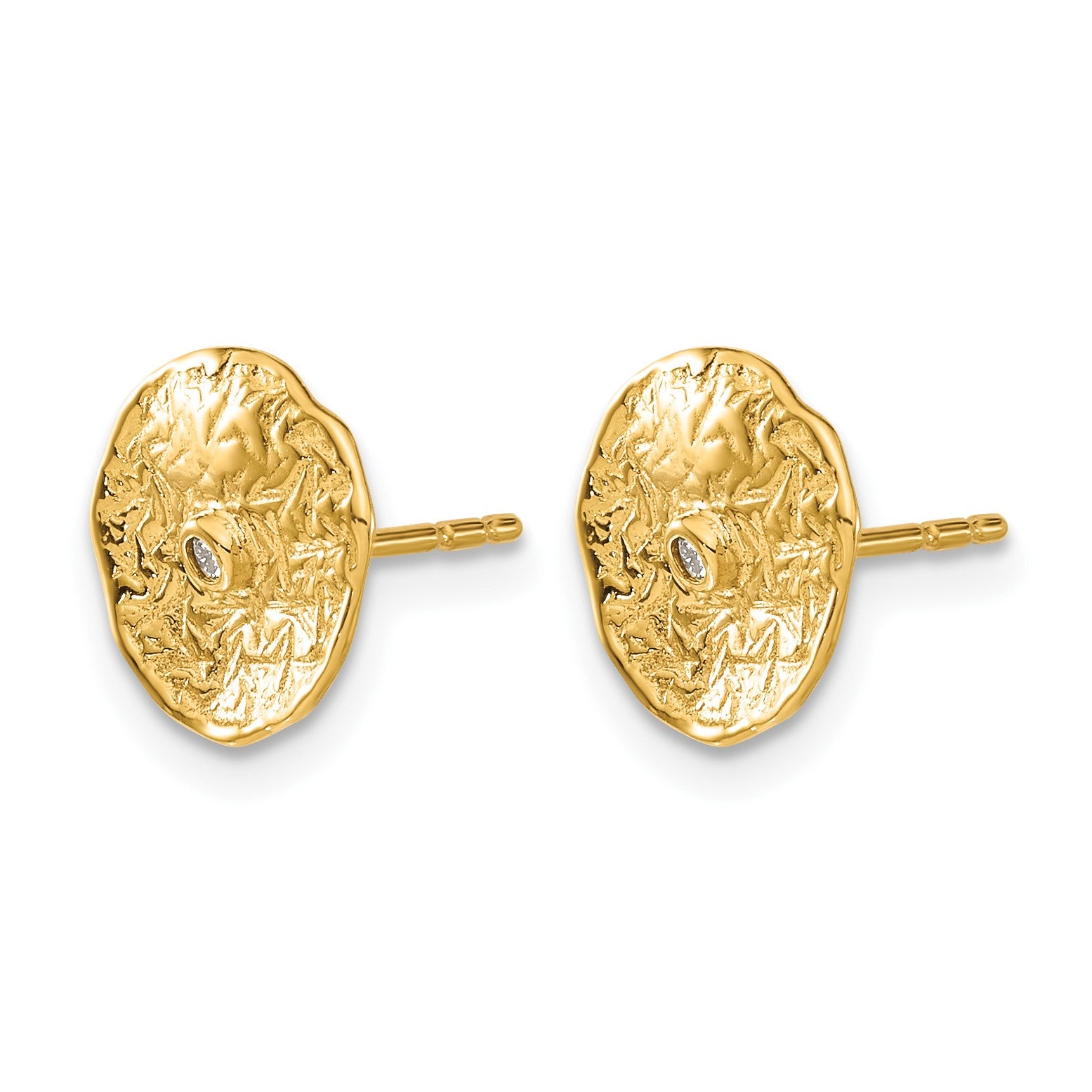 14k Small Textured Circle Diamond Post Earrings