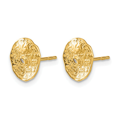 14k Small Textured Circle Diamond Post Earrings