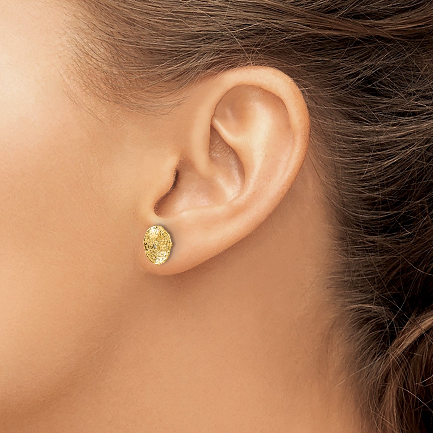 14k Small Textured Circle Diamond Post Earrings