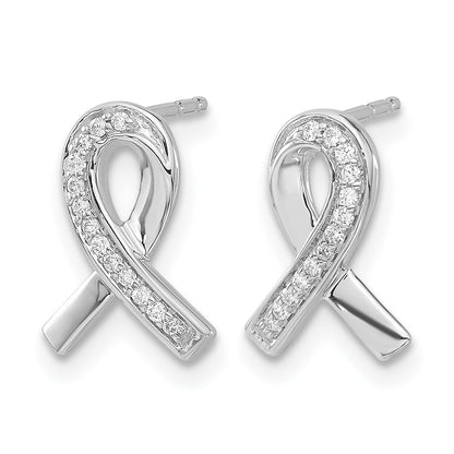 14k White Gold 1/10 carat Diamond Awareness Ribbon Post Earrings
