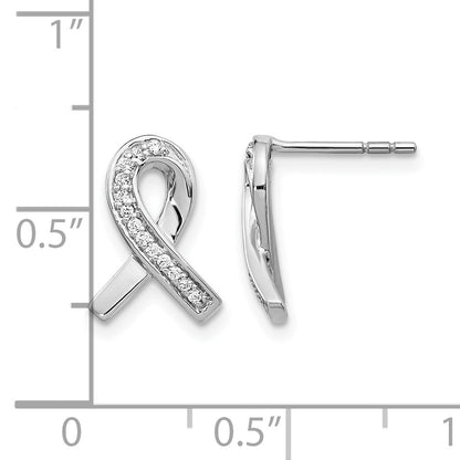 14k White Gold 1/10 carat Diamond Awareness Ribbon Post Earrings