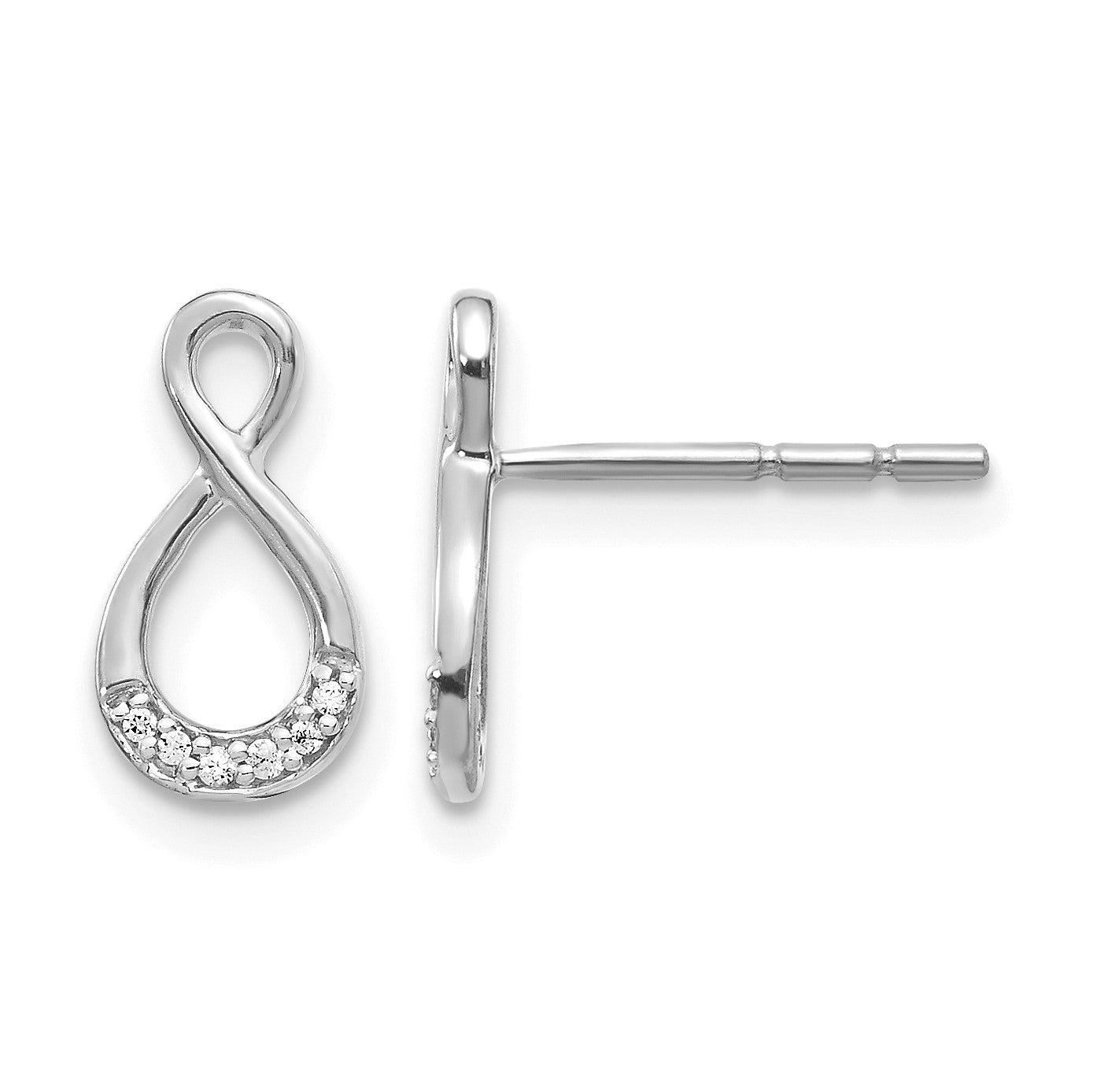 14k White Gold Diamond Twisted Infinity Post Earrings