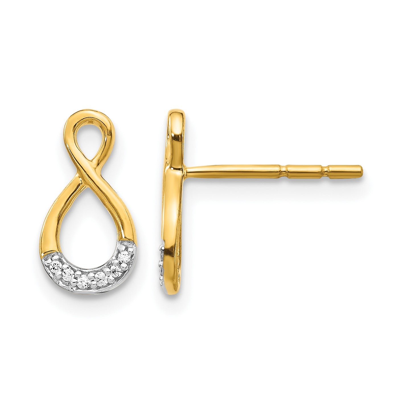 14k and White Rhodium Diamond Twisted Infinity Post Earrings