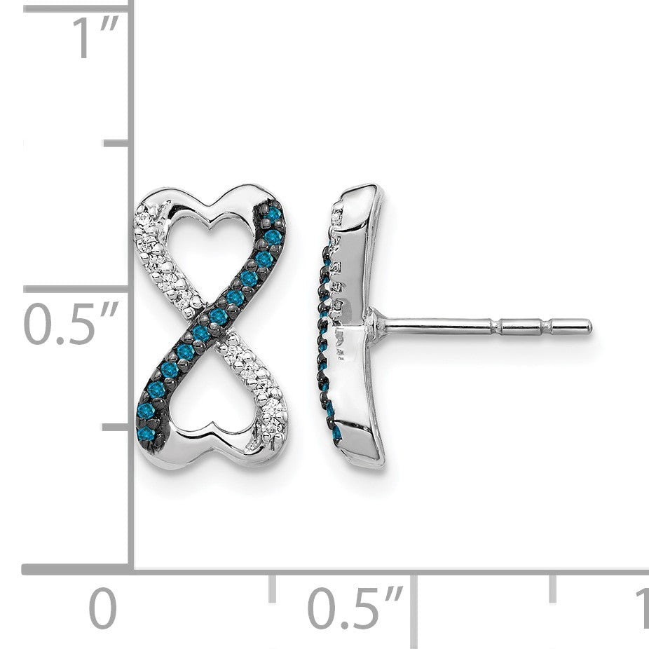 14k White Gold 1/6 carat Blue and White Diamond Infinity Heart Post Earrings