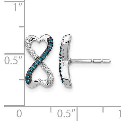 14k White Gold 1/6 carat Blue and White Diamond Infinity Heart Post Earrings