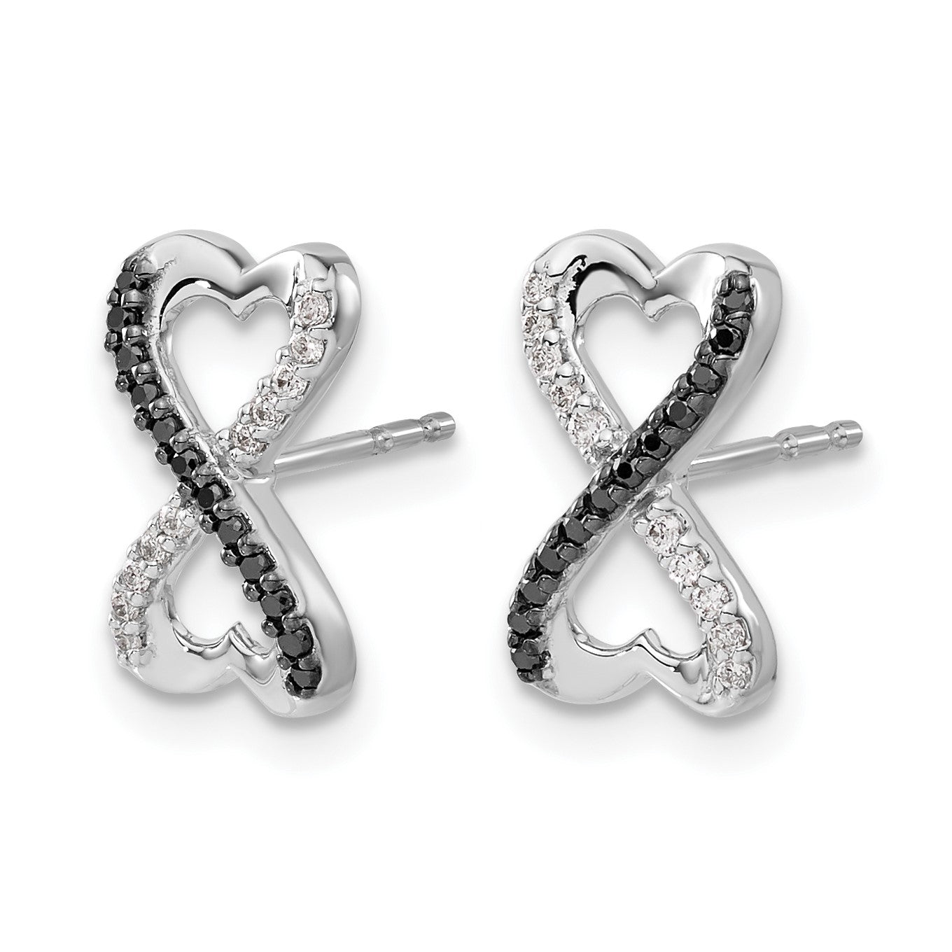 14k White Gold 1/6 carat Black and White Diamond Infinity Heart Post Earrings