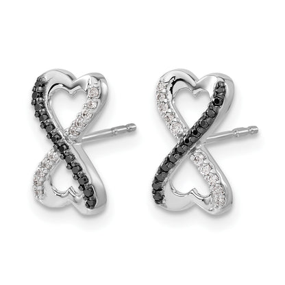 14k White Gold 1/6 carat Black and White Diamond Infinity Heart Post Earrings