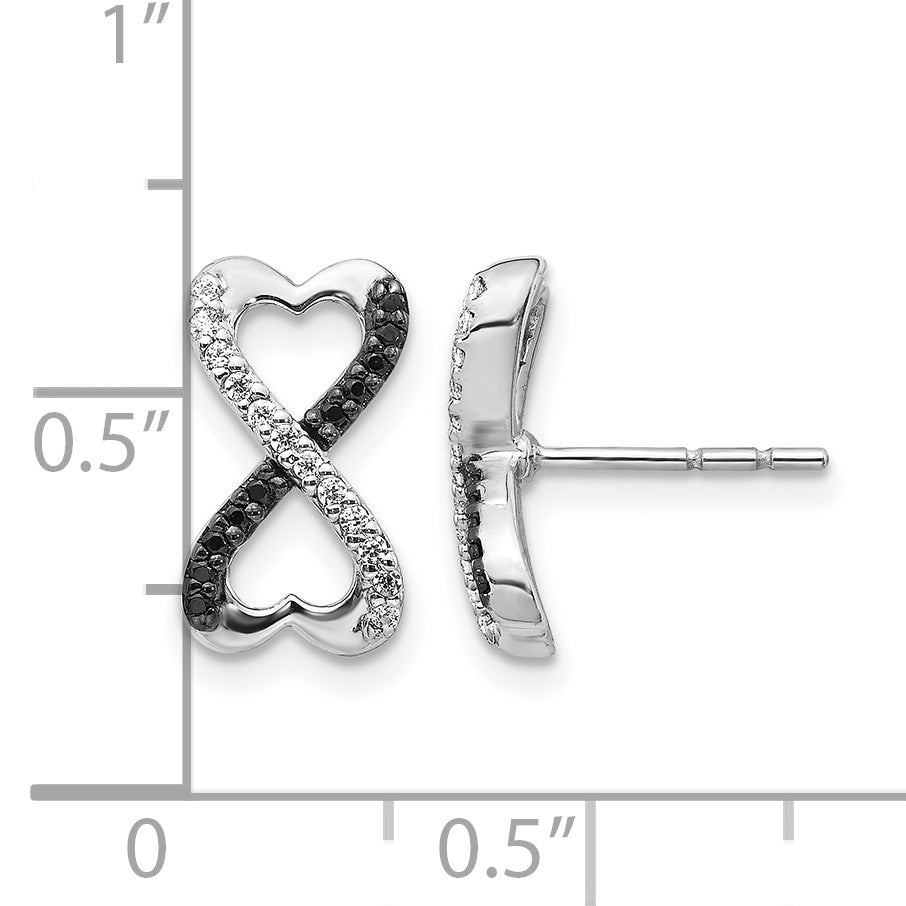 14k White Gold 1/6 carat Black and White Diamond Infinity Heart Post Earrings