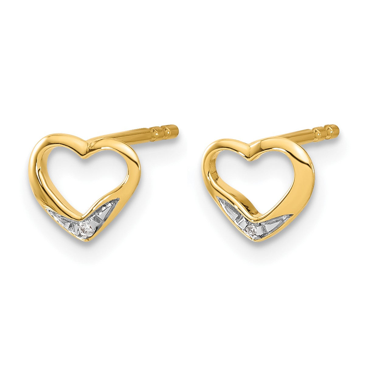 14k and White Rhodium Diamond Heart Post Earrings
