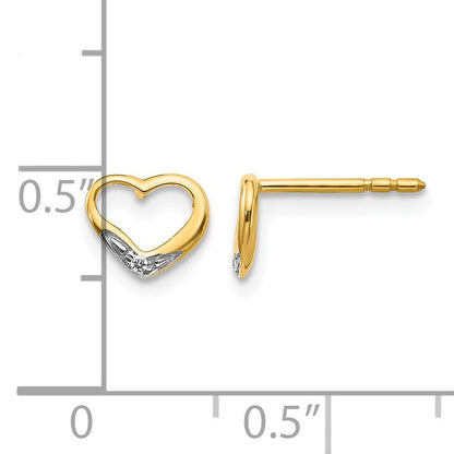 14k and White Rhodium Diamond Heart Post Earrings