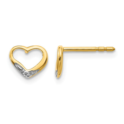14k and White Rhodium Diamond Heart Post Earrings