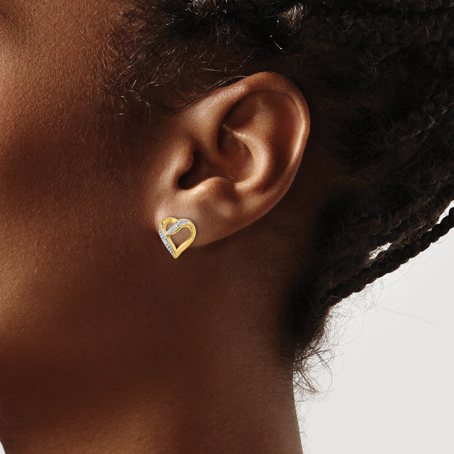 14k and White Rhodium Diamond Heart Post Earrings