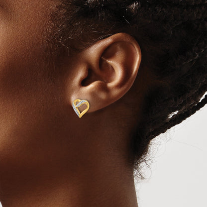 14k and White Rhodium Diamond Heart Post Earrings