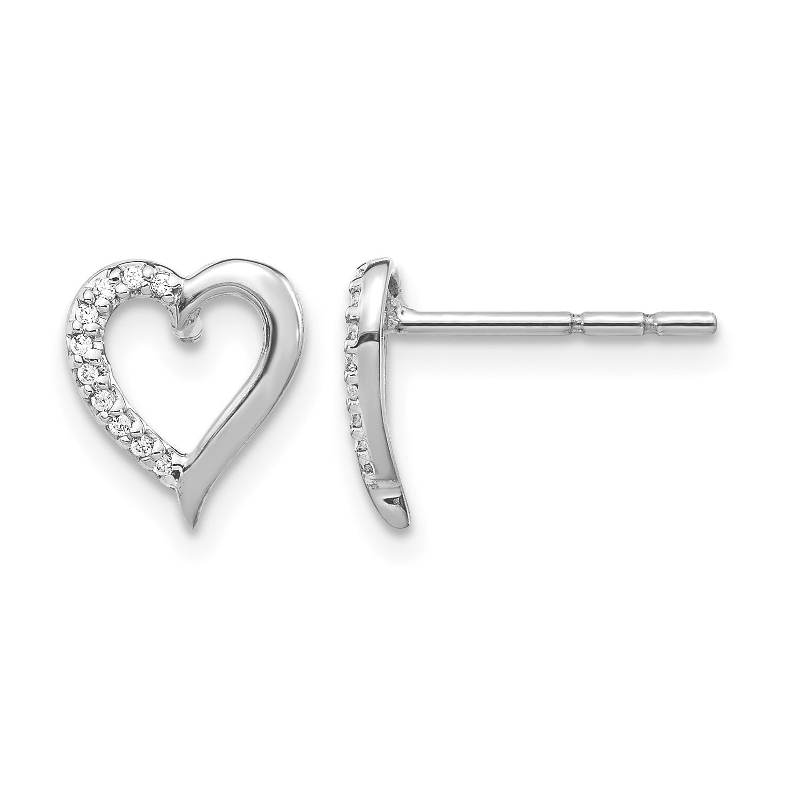 14k White Gold 1/20 carat Diamond Heart Post Earrings