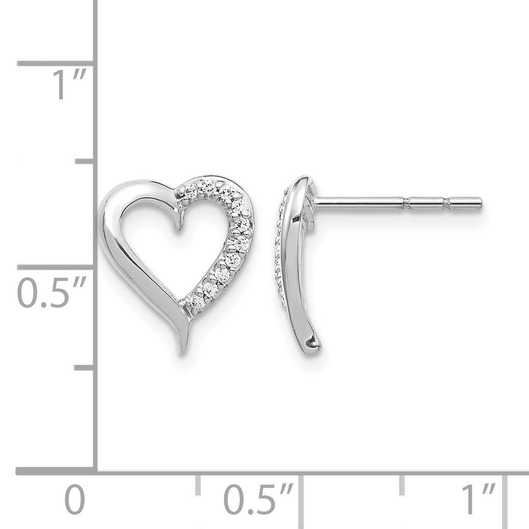 14k White Gold 1/10 carat Diamond Heart Post Earrings