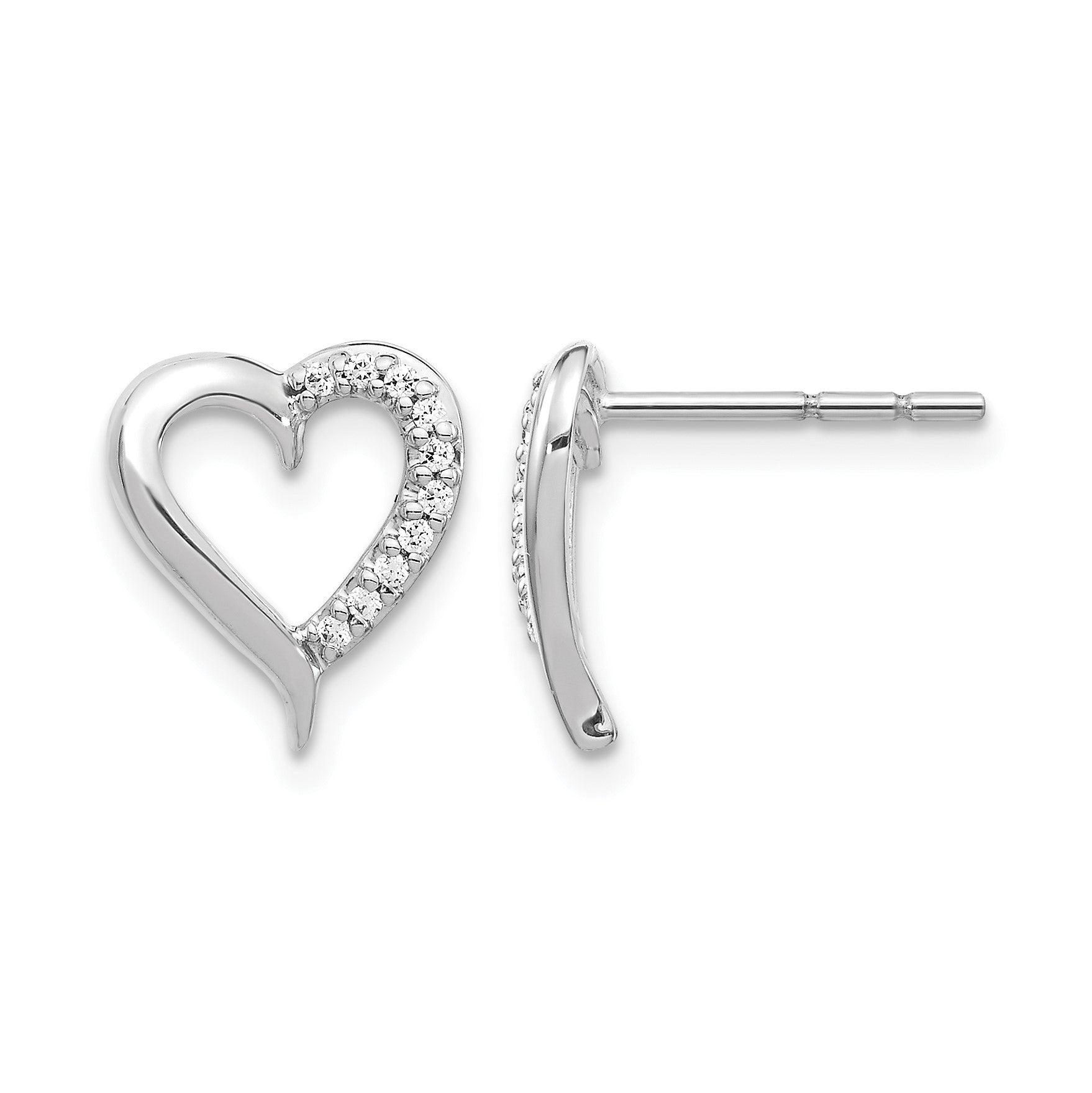 14k White Gold 1/10 carat Diamond Heart Post Earrings