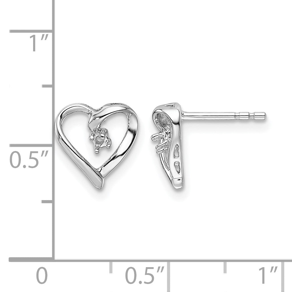 14k White Gold Holds 2-1.7mm Diamond Heart Post Earring Mountings
