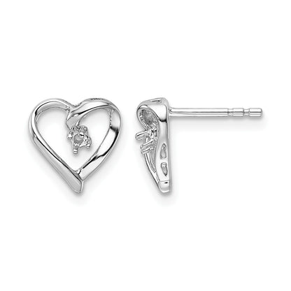 14k White Gold Holds 2-1.7mm Diamond Heart Post Earring Mountings