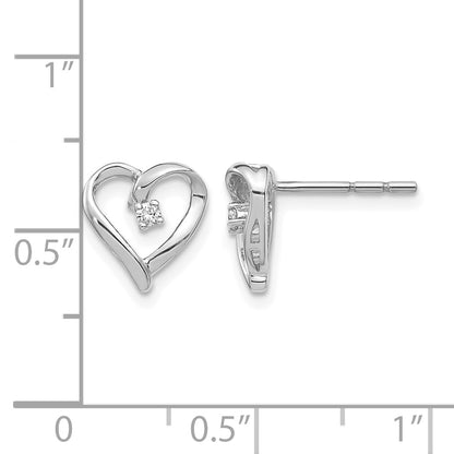 14k White Gold 1/20 carat AA Diamond Heart Earrings
