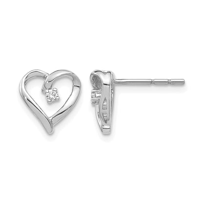 14k White Gold 1/20 carat AA Diamond Heart Earrings