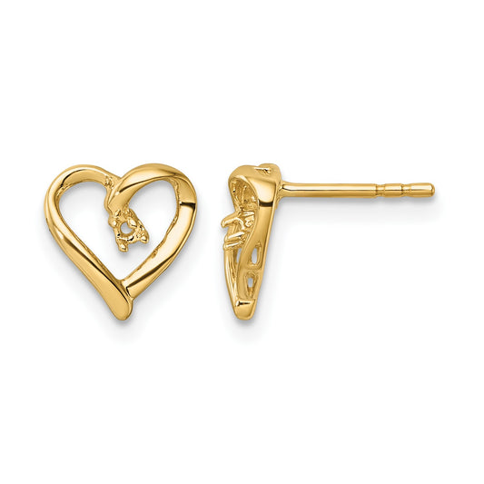 14k Holds 2-1.7mm Diamond Heart Post Earring Mountings